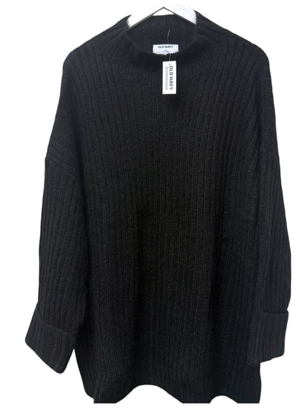 Old Navy Womens Black Tunic Sweater Plus Size 2X Ribbed Knit Mock Neck NWT